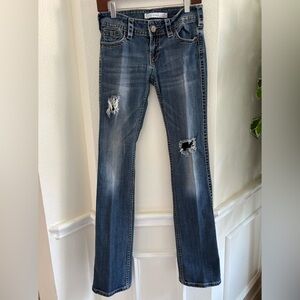 Tin Haul Distressed Straight Leg Jeans - Blue